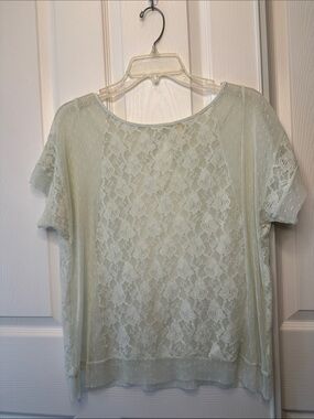 Frenchi Pale Mint Lace Overlay Short Sleeve Blouse